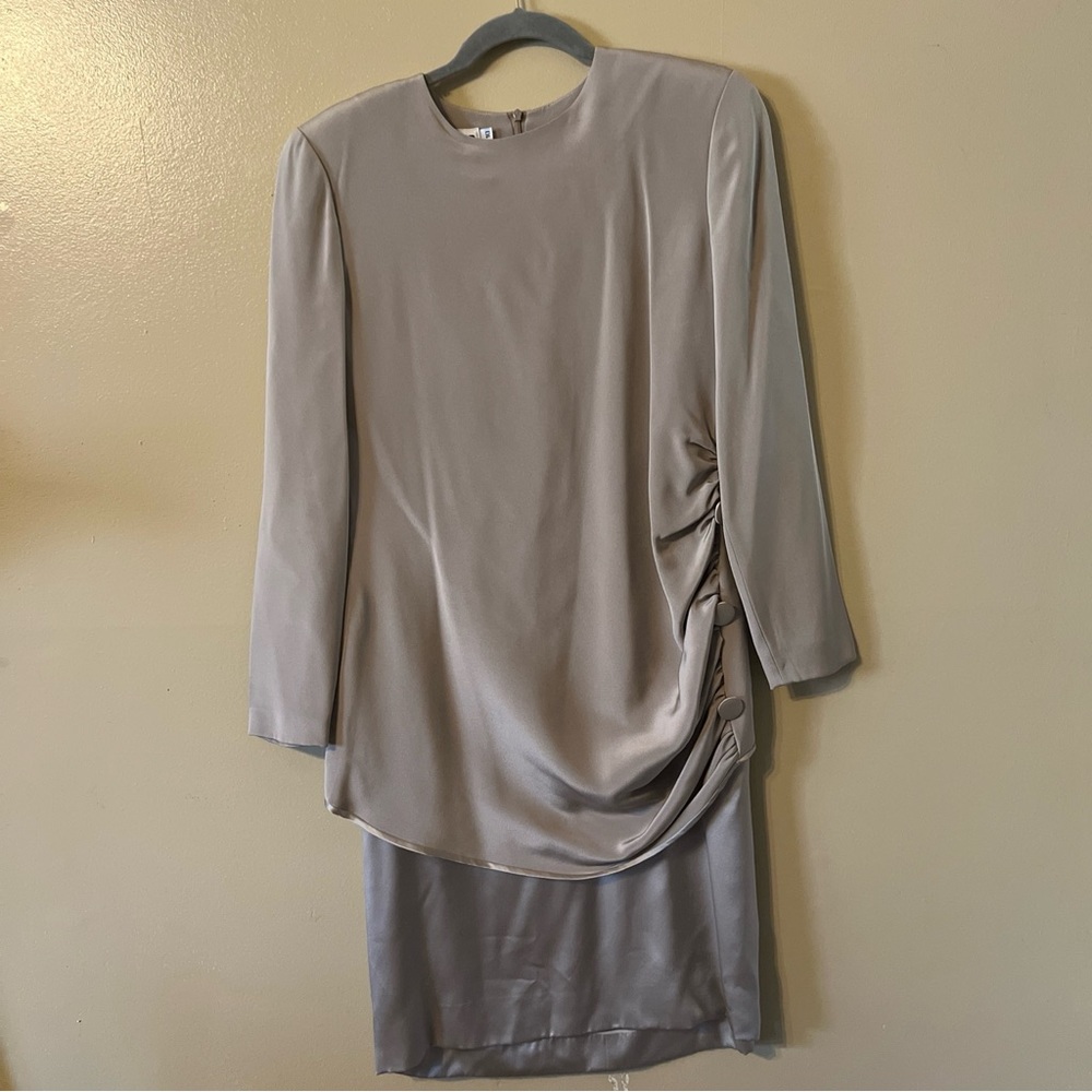 James Hogan Vintage Sz 10 Gray 100% Silk Statement Evening Party Dress Beaded F